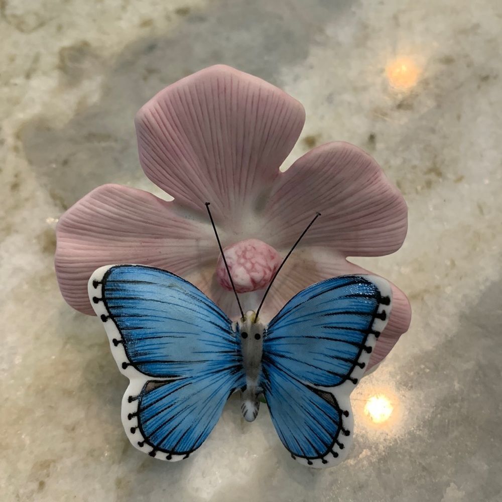 Franklin Mint Pink Flower and Blue Butterfly SALE Mothers Day